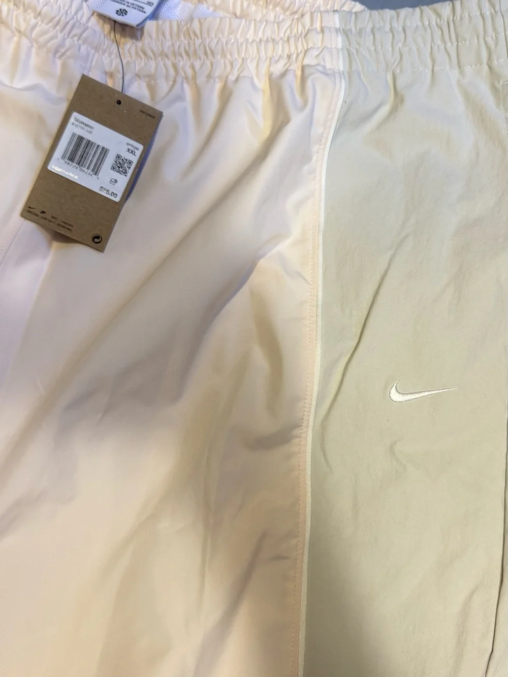 Nike Cream Wide-Leg Track Pants with White Side Panel
